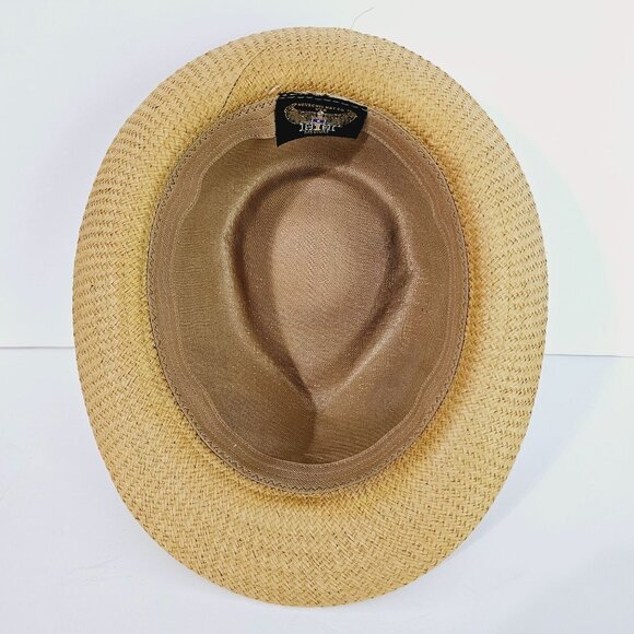 Henschel Medium Natural Straw Fedora Hat With Brown & White Trim‎ Band USA《804》A - Picture 4 of 5